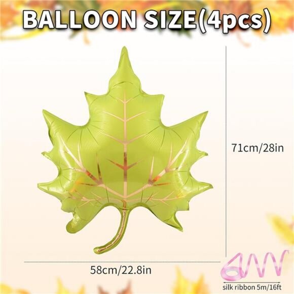 Fall Balloons Maple Leaf Foil Balloons 4Pcs Large Autumn Leaves - Picture 3 of 8